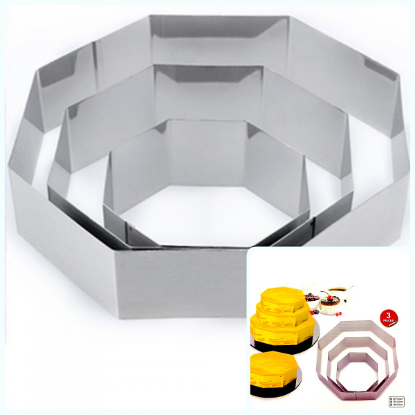 Формы для выпечки стальные Набор 3 шт | Многоугольная (100, 150, 200 мм, высота 45 мм)