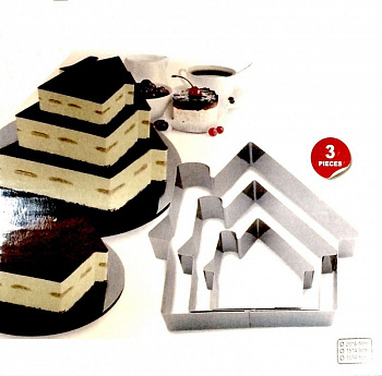 Формы для выпечки стальные Набор 3 шт | Домик (100, 150, 200 мм, высота 45 мм)